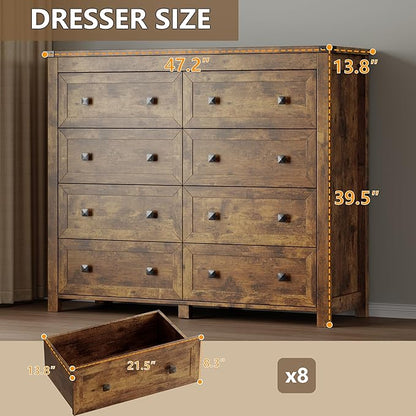 Tall 8-Drawer Dresser, Modern Wooden Storage Chest of Drawers, Dresser TV Stand, Wood Drawer Organizer with Metal Handles for Bedroom, Living Room, Hallway
