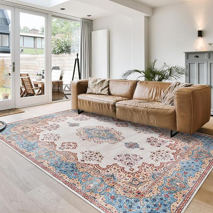 Gertmenian Indoor Boho Area Rug - 8x10 Large, Non Slip, Super Strong, Ideal for High Traffic Areas in Bedroom, Living Room, Kitchen - Dainty Medallion, Multi, 24534
