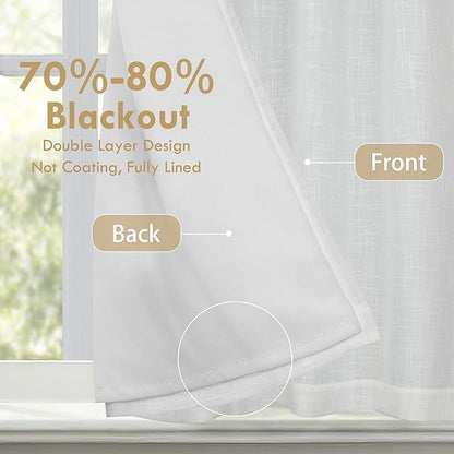 DriftAway Double Layer Linen Blackout Tie Up Curtains Thermal Insulated Fully Lined Balloon Roman Shade Bathroom Window Adjustable Rod Pocket for Small Window 25 Inch by 47 Inch White