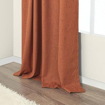 Pitalk Terracotta Blackout Curtains for Nursery 63 Inch Length 2 Panel Autumn Fall Decoration Linen Boho Western Curtain for Bedroom Window Room Darkening Rust Curtains for Living Room Dining MCM