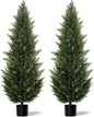 Outdoor Artificial Cedar Topiary Tree, Faux Evergreen Shrubs for Front Porch Decor, Lifelike Fake Bushes Plants for Home Living Room Front Door Decor (2, 6ft)
