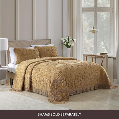 Beatrice Home Fashions Medallion Chenille Bedspread, Queen, Gold
