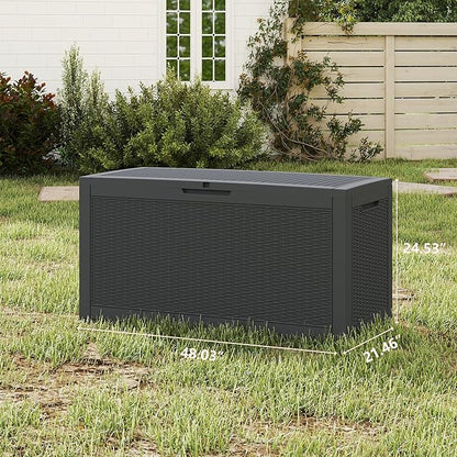 100 Gallon Outdoor Storage Box Waterproof, Resin Deck Boxes with Lockable Lid & UV-Resistant for Patio, Pool, Garden Furniture Cushions & Accessories, Black