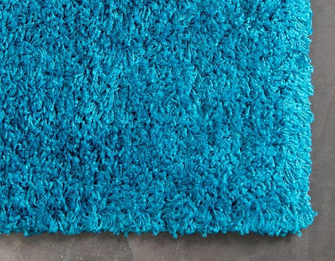Unique Loom Solid Shag Collection Area Rug (9' x 12' 2" Rectangle, Turquoise)