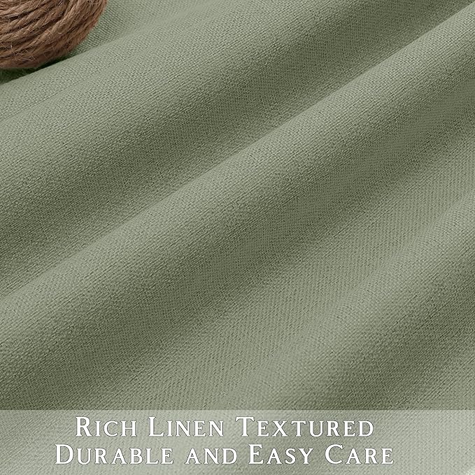 ChrisDowa 100% Blackout Linen Curtains, 2 Panels Set Thermal Insulated Room Darkening Curtains for Living Room, Privacy Grommet Window Curtains for Bedroom (Sage Green, 52 x 120 Inch)