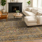 Washable 10x14 Living Room Rug - Brown Oriental Large Area Rug for Dining Room Under Table, Low Pile Non-Slip Floor Carpet for Bedroom Under Bed - Vintage Taupe Design & Stain Resistance