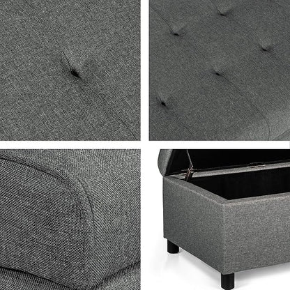 Joveco Rectangular Lift Top Storage Ottoman Bench, Tufted Storage Bench for Living Room Entryway Bedroom (Gray)