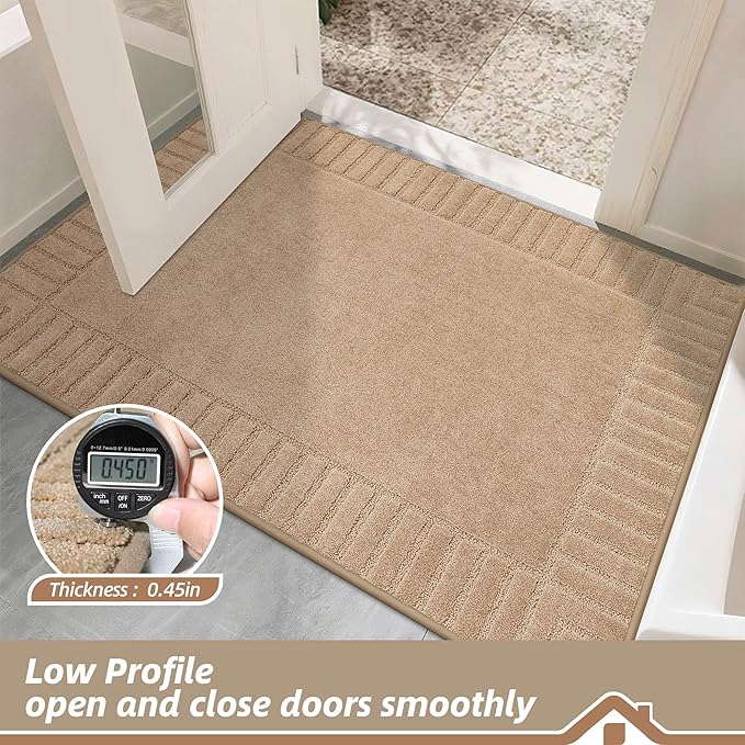 BEQHAUSE Door-Mat-Non-Slip Dirt Trapper Door Mats Low-Profile Front Door Mat Absorbent Floor Mats for Entryway Washable Mud Resistant Home Entrance Doormat,Taupe,24"x36"