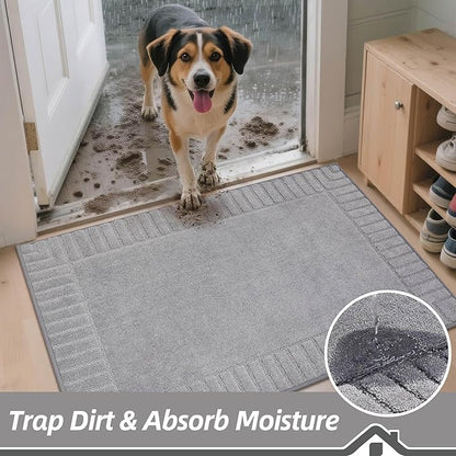 BEQHAUSE Door-Mat-Non-Slip Dirt Trapper Door Mats Low-Profile Front Door Mat Absorbent Floor Mats for Entryway Washable Mud Resistant Home Entrance Doormat, Light Grey, 24"x60"