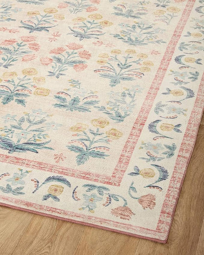 Loloi Rifle Paper Co. Eden Collection EDE-01 Mughal Rose Blush 3'-6" x 5'-6" Accent Rug feat. CloudPile™