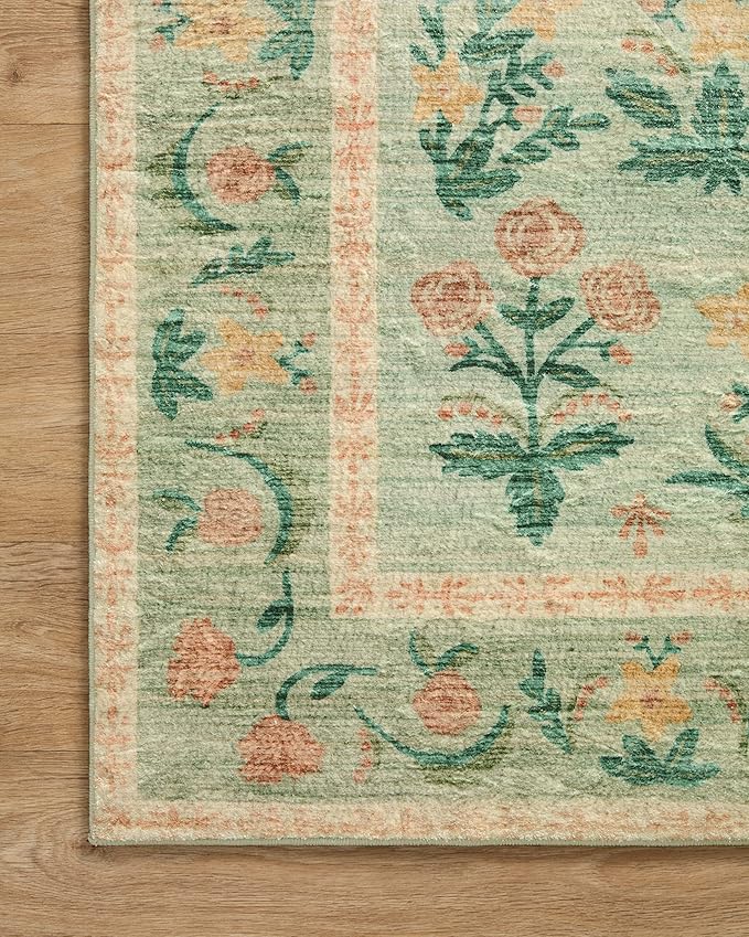 Loloi Rifle Paper Co. Eden Collection EDE-01 Mughal Rose Moss 7'-6" x 9'-6" Area Rug feat. CloudPile™