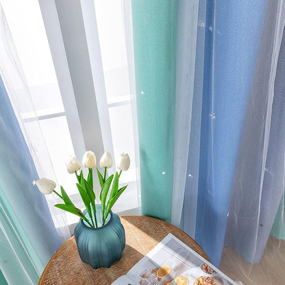 XiDi Curtains for Bedroom Decor, Rainbow BluGrenGrey-52-54