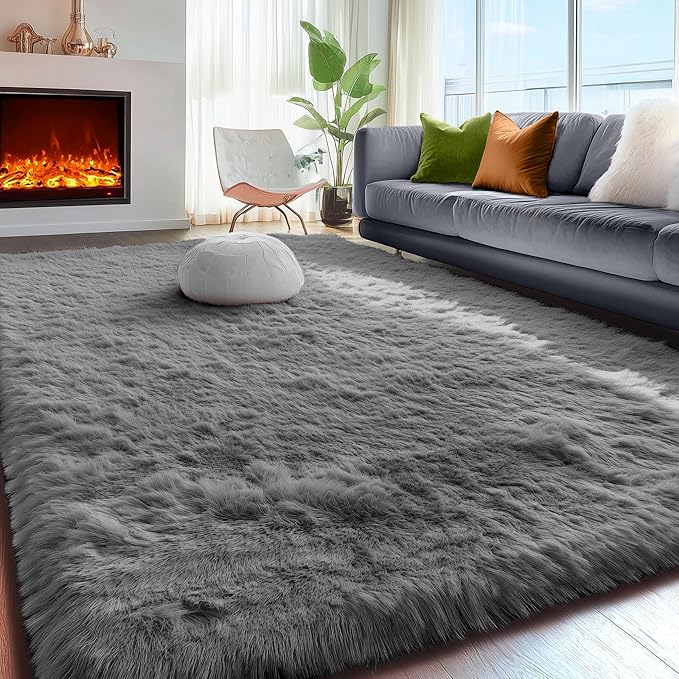 PAGISOFE Plush Washable Area Rugs for Living Room 5x7 Grey, Soft Shaggy Rugs Carpets Fluffy Rugs for Boys Bedroom Kids Room, Shag Plush Rug for Teen Dorm Decor, Kids Home Decor Aesthetic, Nursery