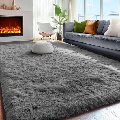 PAGISOFE Plush Washable Area Rugs for Living Room 5x7 Grey, Soft Shaggy Rugs Carpets Fluffy Rugs for Boys Bedroom Kids Room, Shag Plush Rug for Teen Dorm Decor, Kids Home Decor Aesthetic, Nursery