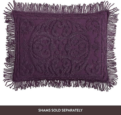 Beatrice Home Fashions Medallion Chenille Bedspread, Full, Eggplant