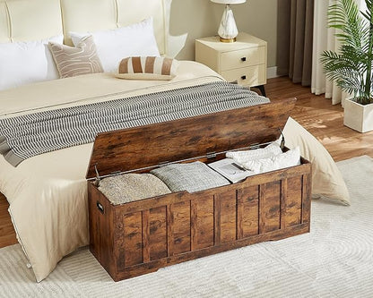 51.2"Storage chest extra large,storage bench with 2 safety hinges,Shoe Bench,51.2*15.7*19.1inches,wooden trunk for bedroom,livingroom,entryway,Supports 220 lb,Easy Assembly(Rustic brown)