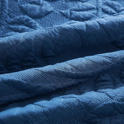 MarCielo 3-Piece 100% Cotton Oversized Bedspread Lightweight Quilt Coverlet Embroidery Farmhouse Bedding Set T0 (Midtone Blue, Twin (68"x86"))
