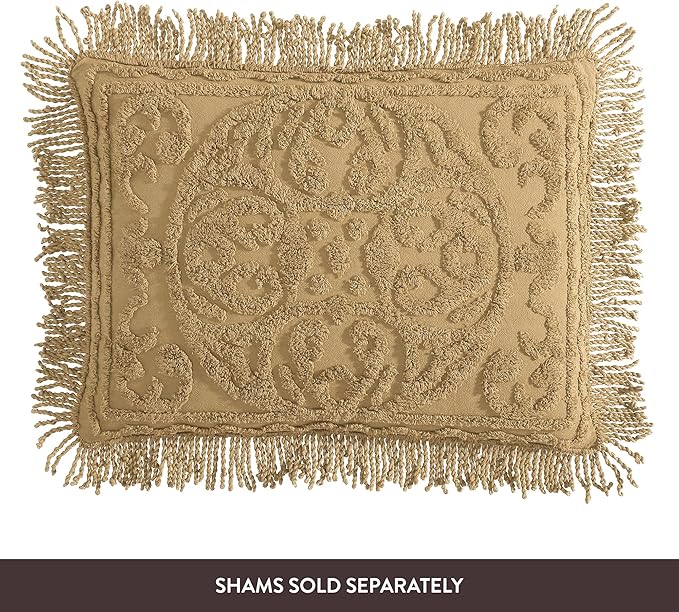 Beatrice Home Fashions Medallion Chenille Bedspread, Twin, Gold