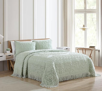 Beatrice Home Fashions Medallion Chenille Bedspread, King Sham, Sage