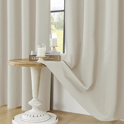 ChrisDowa 100% Blackout Birch Solid Curtains 120 Inches Long 2 Panels for Bedroom Living Room,Farmhouse Room Darkening Thermal Insulated Soundproof Grommet Top Window Treatment Drapes,52x120