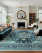 Area Rugs 10'x12' Washable Non-Slip, Floral Vintage Distress Print Pattern Medallion Carpet for Living Room Bedroom Dining Room, Teal Green Lake Blue Turquoise