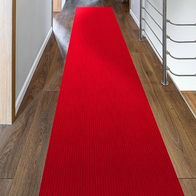 Ottomanson 2'7" x 21' Hallway Runner with Scraper Pile Extra Durable Non-Slip Rug Mat for Indoor & Outdoor Use - Ideal for Kitchen, Entryway, Patio & Garage - High-Traffic Carpet, Red