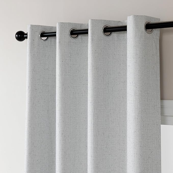 Amazon Basics Faux Linen Blackout Curtains for Bedroom and Living Room, 2-Piece Set with Grommets, 42" W x 95" L, White