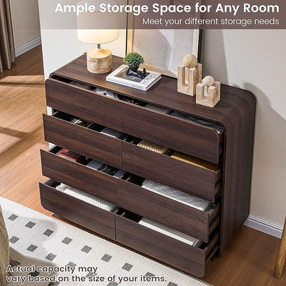 Modern 8 Drawer Dresser, 47- Inch Wood Chest of Drawers with Large Storage, Walnut Dresser Closet for Bedroom, Living Room, Nursery.