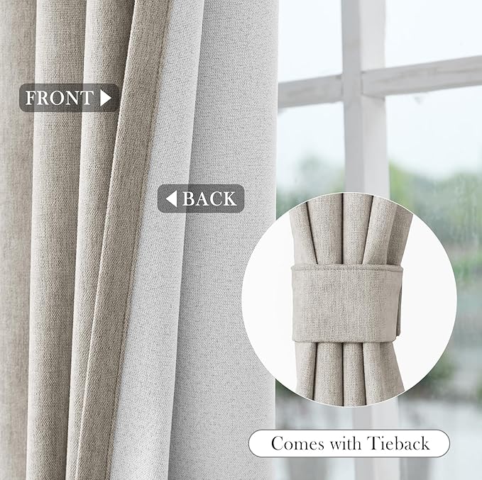 Macochico Thermal Blackout Chenille Curtains 100% Blackout Window Draperies for Living Room Bedroom Auditorium Banquet Hotel Beige Taupe Curtains with Tieback Classic Home Decor 72" Wx102 L 1 Panel