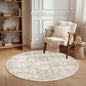 FMFUNCTEX 5ft Round Washable Area Rug Beige Vintage Neutral Distressed Non Slip Carpet for Living Room Bedroom Soft Low Pile Indoor Mat Retro Floral Throw Rug for Dining Room Office Nursery Bedside