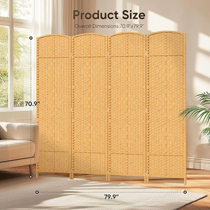JOSTYLE 6ft. Tall Extra Wide Folding Privacy Screens with Diamond Double-Weave Room dividers and Freestanding Privacy Screens(Yellow, 4-Panel)