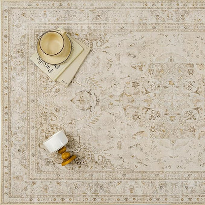 Brown 2x3 Area Rug Washable Vintage Small Carpet for Entryway Kitchen Soft Retro Floral Low Pile Thin Door Mat Non Slip Central Medallion Throw Rug for Bathroom Office Bedroom Dining Room
