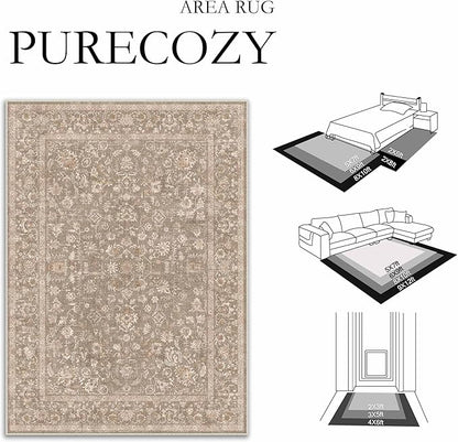 3x5 Deep Brown Area Rug Non Slip Vintage Office Entryway Rug Distressed Machine Washable Kitchen Carpet Traditional Retro Floral Accent Throw Door Mat for Bedroom Bathroom Dining Living Room