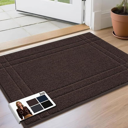 JSEI Entryway Rugs Doormat 20"x32", Non-Slip Dirt Trapper Door Mats Indoor, Washable Absorbent and Stain Resist Welcome Floor Mat for Front Door, Dog Door Mat, Muddy Wet Shoes & Paws, Brown