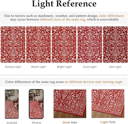 Christmas Area Rug 3x5 Red Washable Office Carpet Holiday Door Mat Vintage Low Pile Distressed Retro Floral Throw Non Slip Soft Decorative Xmas Rug for Entryway Kitchen Bedroom Bathroom