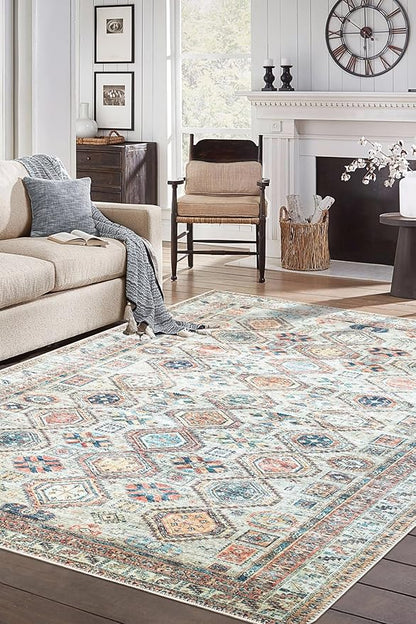 Keen Home Design 4x6 Rug - Machine Washable Area Rug with Non-Slip Backing, Ideal for Living Room, Dining Room, Bedroom - Vintage, Easy Clean, Durable, Low Pile Rug - (4' x 6')