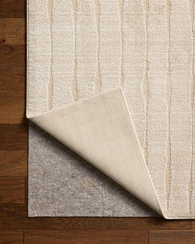 Loloi Chris Loves Julia Calvin Collection CLV-02 Ivory/Oatmeal 5'-3" x 5'-3" Round Area Rug Checkered Neutral Soft Living Room Bedroom Carpet