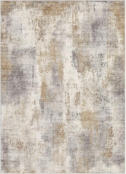 Area Rug Living Room Rugs - 6x9 Washable Soft Indoor Neutral Modern Abstract Low Pile Rug Carpet for Bedroom Dining Room Farmhouse Home Office - Brown Grey