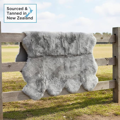 Premium Genuine Sheepskin Rugs for Living Room - Large Size Sheep Skin for Bedroom - 6' x 8' Long Fur Soft & Natural Fluffy Area Rug, Silver Gray, Eight Pelt