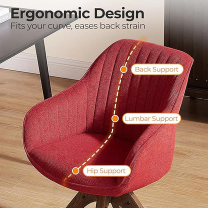 Zouron Mid Century Modern Accent Chair with Wooden Legs, Upholstered Swivel Chair No Wheels, Side Accent Armchair Vanity Chair for Small Space Home Office Living Room Bedroom, Red