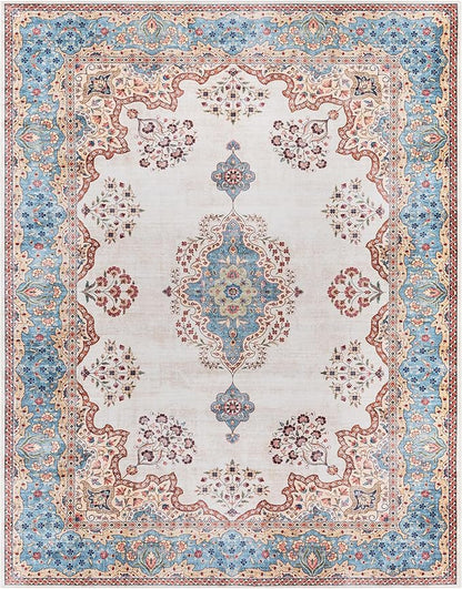 Gertmenian Indoor Boho Area Rug - 9x13 Extra Large, Non Slip, Super Strong, Ideal for High Traffic Areas in Bedroom, Living Room, Kitchen - Dainty Medallion, Multi, 24528