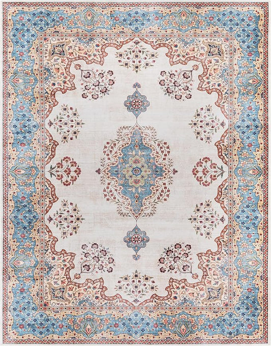 Gertmenian Indoor Boho Area Rug - 8x10 Large, Non Slip, Super Strong, Ideal for High Traffic Areas in Bedroom, Living Room, Kitchen - Dainty Medallion, Multi, 24534