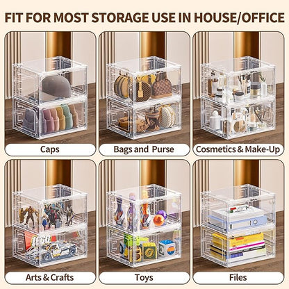 12 Pack XX Large Shoe Organizer, Heavy-Duty Hard Thicken Plastic Clear Stackable Shoe Storage Box Organizer for Closet, Space-Saving Shoe Rack Display Case Bin Containers for Sneakers, Clear