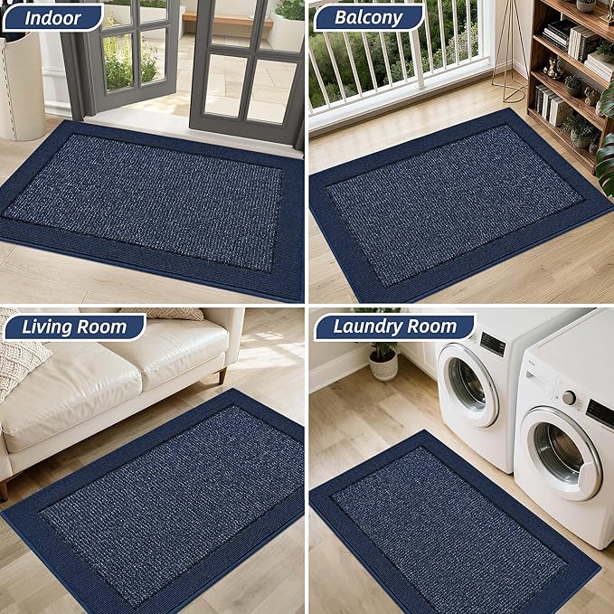 BEQHAUSE Indoor Door Mat 24" x 36", Dirt Trapper Door Mats Non-Slip Entryway Rugs Washable, Resist Dirt Absorbent Welcome Mat, Low Profile Floor Mats for Front Back Door and Entryway, Blue