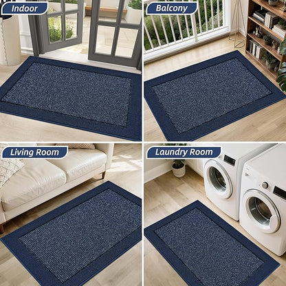BEQHAUSE Indoor Door Mat 20" x 32", Dirt Trapper Door Mats Non-Slip Entryway Rugs Washable, Resist Dirt Absorbent Welcome Mat, Low Profile Floor Mats for Front Back Door and Entryway, Blue
