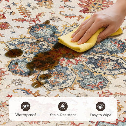 GENIMO 2X10 Runner Rugs for Entryway,Machine Washable Vintage Floor Cover Foldable Modern Non Slip Rug, Low Pile Soft Carpet Floral Print Mat for Indoor Entryway/Bathroom/Kitchen/Carpet,Sky Blue