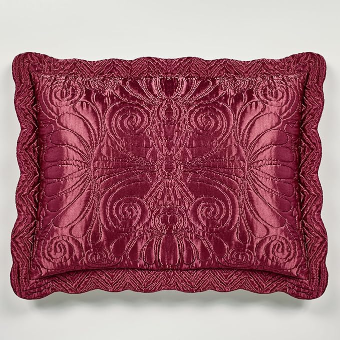 Touch of Class Portia Luxury Bedding | Rich Ruby Red | Premier Quilted Polyester Satin | Romantic Hand Guided Machine Quilted Scroll Design 3 Piece Set: Cal King Oversized Bedspread & 2 King Shams