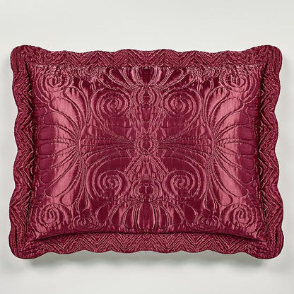 Touch of Class Portia Luxury Bedding | Rich Ruby Red | Premier Quilted Polyester Satin | Romantic Hand Guided Machine Quilted Scroll Design 3 Piece Set: Cal King Oversized Bedspread & 2 King Shams