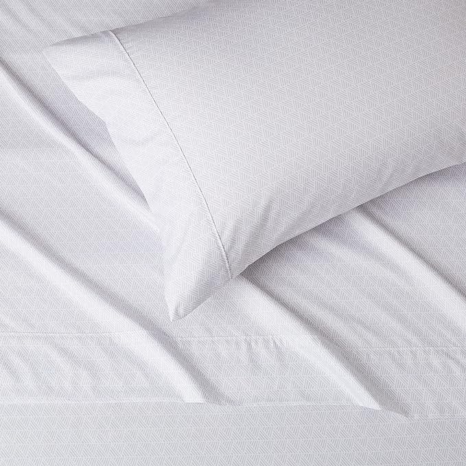 Amazon Basics Lightweight Super Soft Easy Care Wrinkle Free Microfiber 3 Piece Bed Sheet Set with 14-Inch Deep Pockets, Twin, Gray Crosshatch, Printed, Kids, Men & Women Bedding