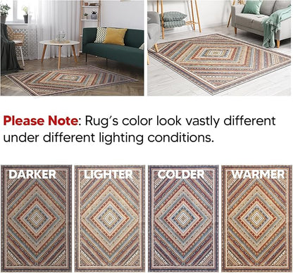 Keen Home Design 8x10 Rug - Machine Washable Area Rug with Non-Slip Backing, Ideal for Living Room, Dining Room, Bedroom - Vintage, Easy Clean, Durable, Low Pile Rug - (8' x 10')